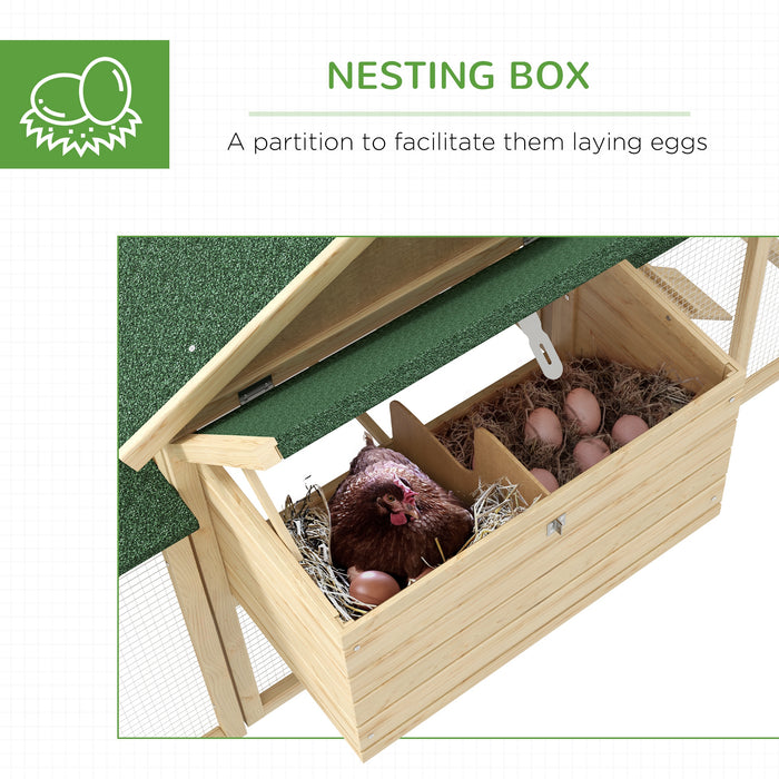 Deluxe Wooden Chicken Coop with Spacious Run - Backyard Hen House with Nesting Box, 204 x 85 x 93cm - Ideal for Poultry Keeping and Egg Laying