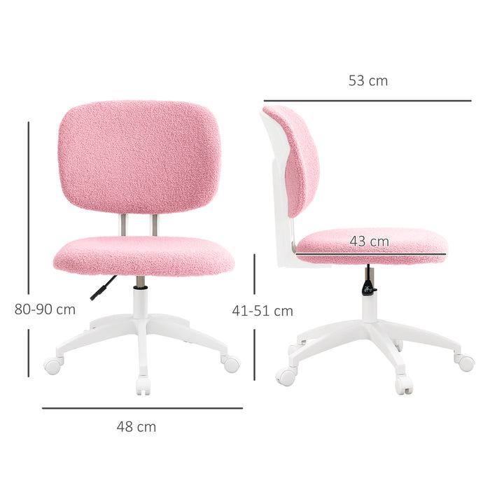 Cute Pink Vanity Task Chair - Armless, Adjustable Height & Swivel Wheels, Mid-Back Design - Ideal for Office & Home Workspaces