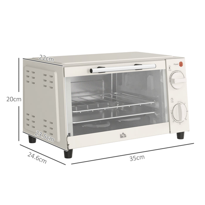 Mini Oven 9L Countertop Electric Grill - Compact Toaster Oven with Baking Tray, Wire Rack, Adjustable Temp, and Timer, 750W, Cream - Ideal for Small Kitchens and Quick Meals