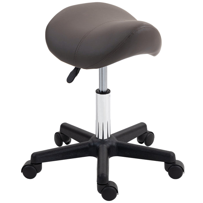 Ergonomic Saddle Stool with Steel Frame - PU Leather Rolling Chair, Adjustable, for Salon, Spa, Massage, Tattoo - Comfortable Seating for Beauticians and Tattoo Artists, Grey