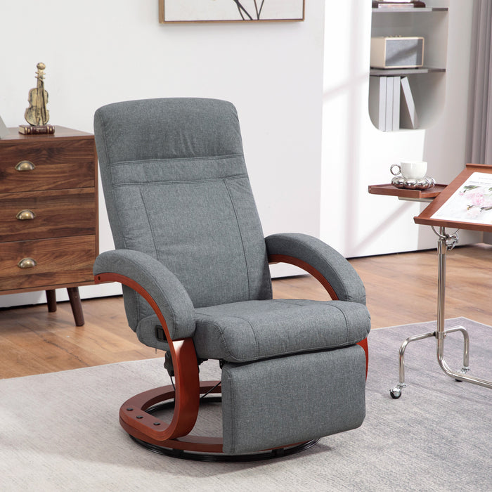 Manual Swivel Recliner Chair with 135° Recline Angle & Integrated Footrest - Comfortable Lounge Seating in Grey - Ideal for Relaxation & Leisure at Home