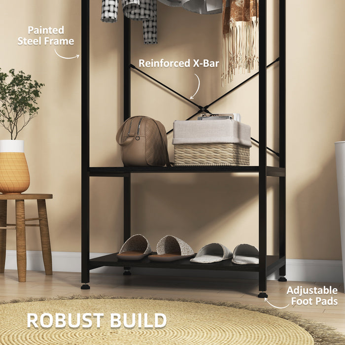 Hallway Storage Organizer - Coat Rack with Shoe Bench in Sleek Black - Ideal for Entryway Clutter Reduction