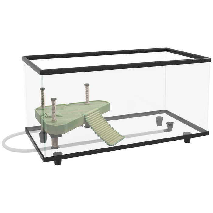 Glass Turtle Aquarium with 50L Capacity - Basking Platform, Easy-Drain System, Built-in Strip Thermometer - Ideal for Aquatic Reptile Habitats