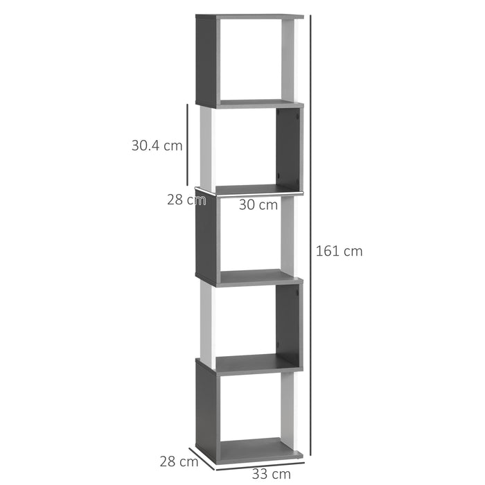 Aosom UK 5-Tier Bookshelf - Contemporary Freestanding Dark Grey Storage Shelving - Ideal for Living Room, Home Office, or Study Organization