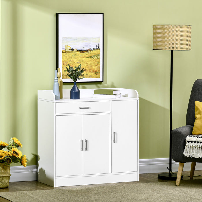 Modern White Sideboard - Spacious Storage Cabinet with Drawer and Cupboard - Ideal for Living Room, Bedroom, and Hallway Organization