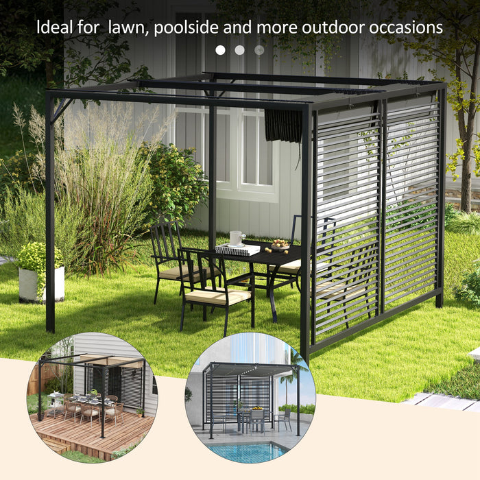 Outdoor Metal Pergola 3x2.8m - Retractable Fabric Roof in Elegant Grey - Ideal for Patio and Garden Shade Solutions