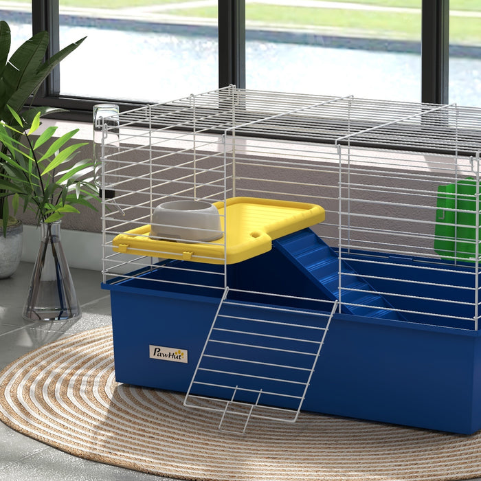 Small Animal Habitat for Chinchillas, Guinea Pigs, and Rabbits - Sturdy Pet Cage with Platform and Ramp, 71x46x47 cm, Vibrant Blue - Ideal Playhouse for Your Furry Friends