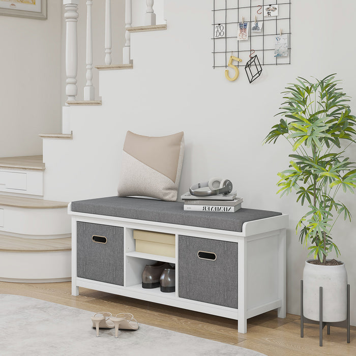 Shoe Storage Bench with Cushioned Seat - 2 Drawers & Adjustable Shelf, White - Ideal for Entryway, Hallway & Bedroom Organization