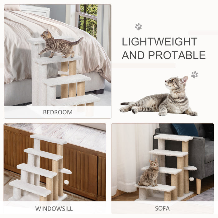 Elderly Cat 4-Step Staircase - Scratching Post Ladder with Platforms & Play Ball - Ideal for Aging Cats & Kittens to Climb and Play