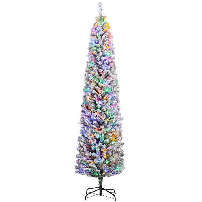 HOMCOM 7' Artificial Prelit Christmas Trees Holiday Décor with Colourful LED Lights, Flocked Tips, Berry, Pine Cone