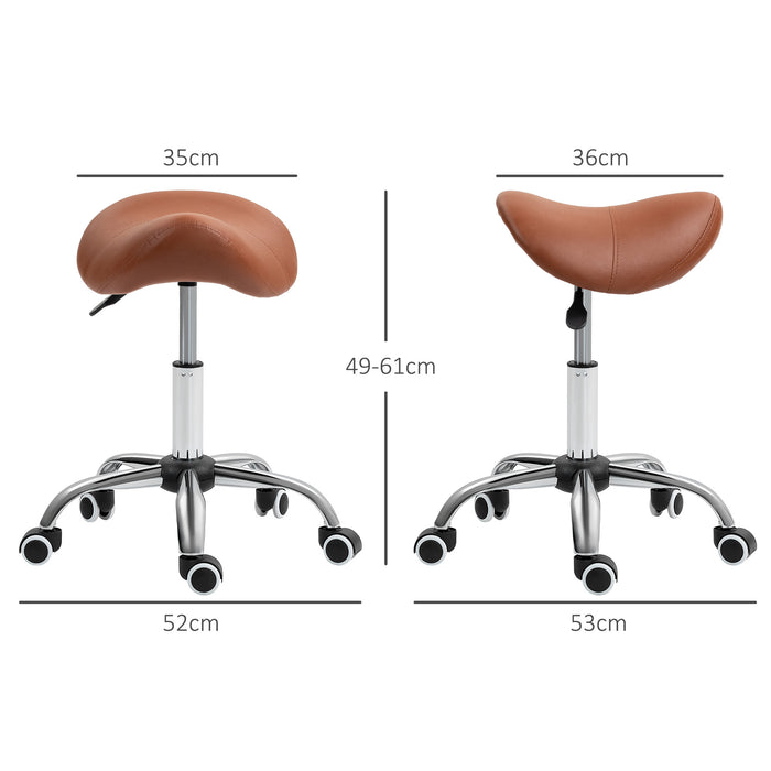 Height-Adjustable Saddle Stool - Ergonomic Salon Chair for Spa and Massage with Faux Leather in Brown - Ideal for Therapists and Stylists Comfort