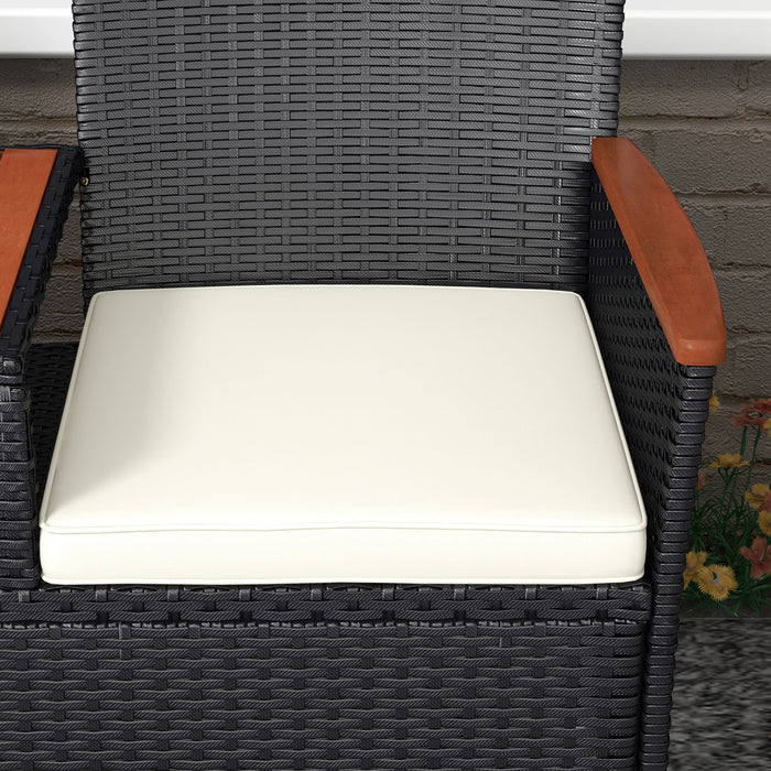 Rattan Two-Seater Loveseat with Integrated Wood-Top Table - Elegant Black Finish - Perfect for Couples or Small Patios