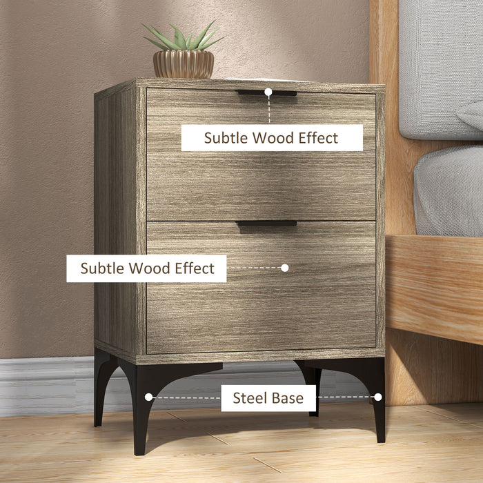 Modern 2-Drawer Nightstands - Bedside Tables with Storage and Steel Legs, Set of 2 - Perfect for Bedroom and Living Room Use, Grey