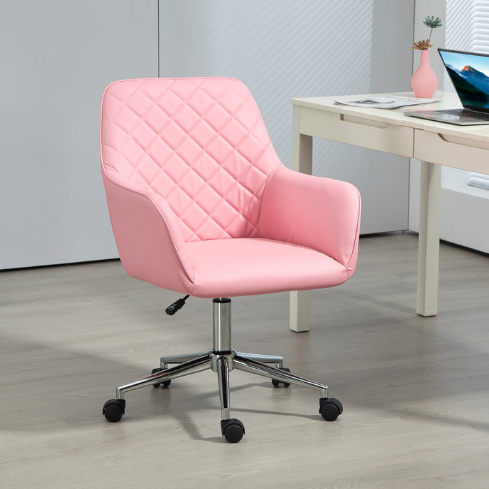 Ergonomic Leather-Feel Swivel Office Chair - Adjustable Height, Rolling Wheels, Comfortable Computer Desk Seating - Stylish Pink Design for Home Office