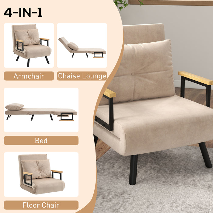 Convertible Click Clack Chair Bed - Single Couch with 2 Comfy Cushions, Beige - Versatile Furniture for Living Room or Bedroom