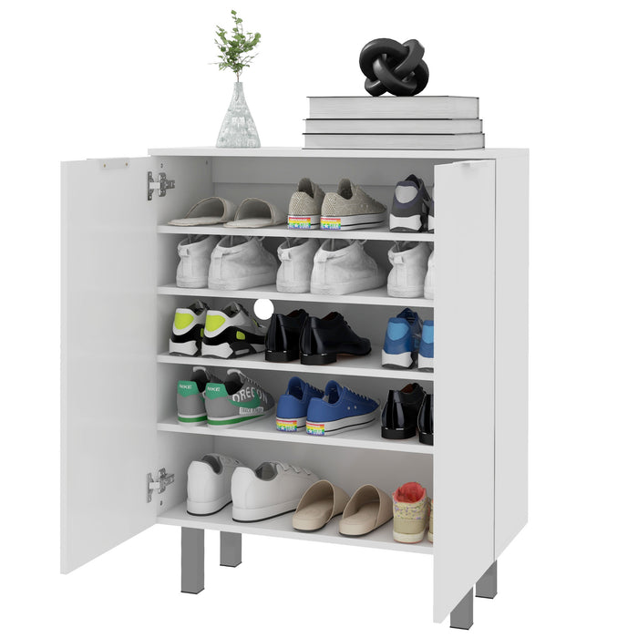 Slim High Gloss Shoe Organizer Cabinet - Soft-Close Hinges, Adjustable Shelving for 15-20 Pairs - Space-saving Footwear Storage Solution