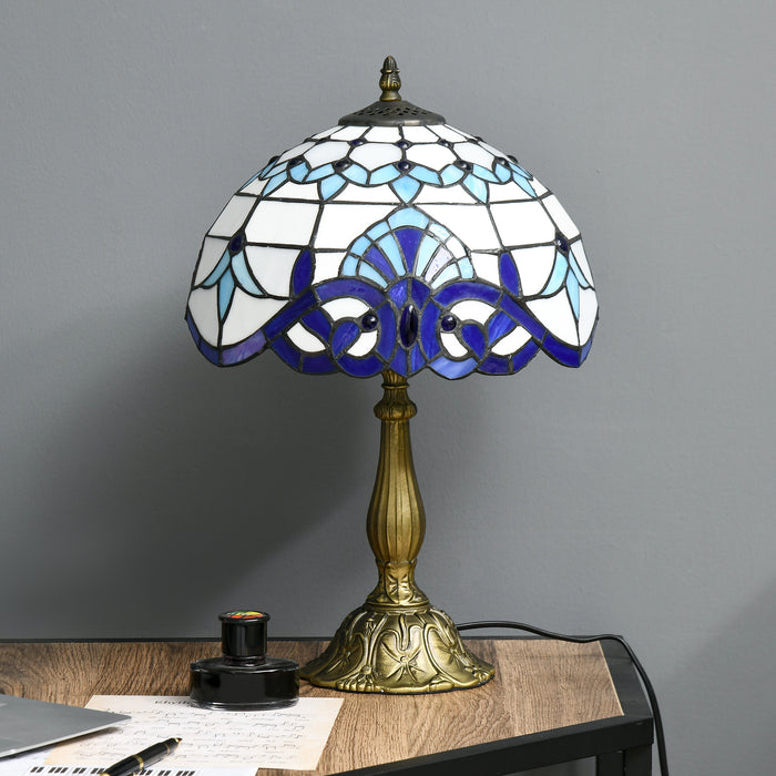 Handcrafted Blue Stained Glass Table Lamp - Antique Style Bedside Light for Bedroom & Living Room - Elegant Décor Nightstand Lamp for Home Ambiance