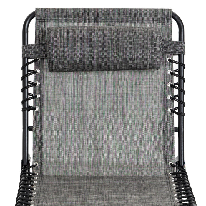 Folding Sun Lounger Duo Pack - Adjustable Reclining Outdoor Chair with Pillow and Side Pocket, Mixed Grey - Ideal for Patio, Garden, Beach, and Pool Relaxation