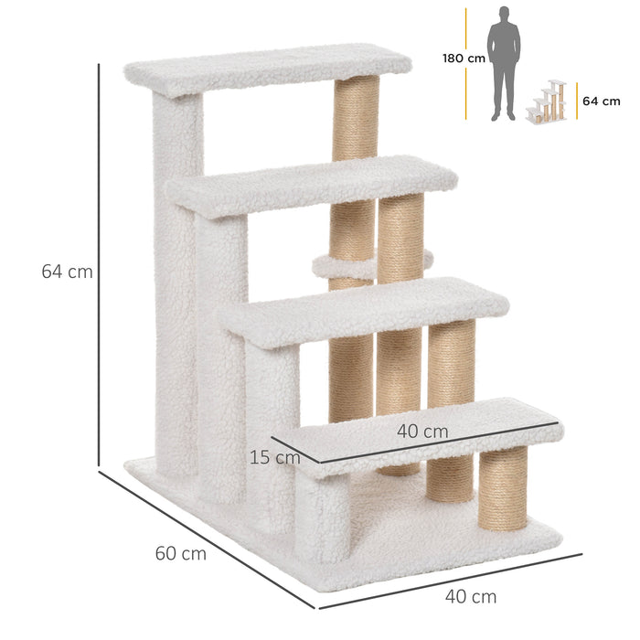 Elderly Cat 4-Step Staircase - Scratching Post Ladder with Platforms & Play Ball - Ideal for Aging Cats & Kittens to Climb and Play