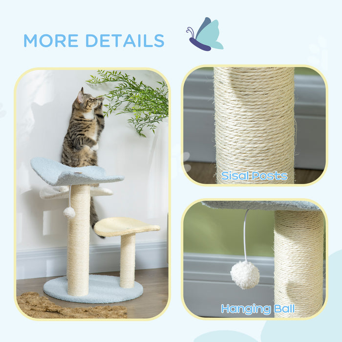 Cat Tower with Butterfly Top - Indoor Kitten Play Structure with Sisal Scratch Post and Hanging Toy Ball - Ideal for Playful Cats and Scratching Needs