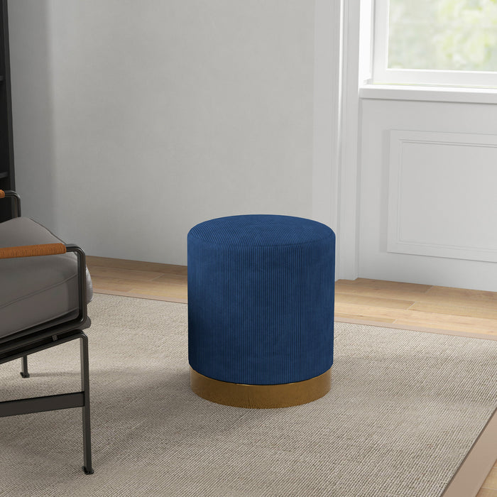 Corduroy Upholstered Footrest - Soft Padded Design in Dark Blue - Comfortable Seating Solution for Living Room