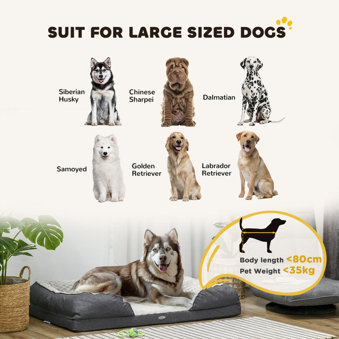 Calming Large Dog Bed with Removable Cover - Orthopedic Pet Mattress, Anti-Slip Bottom, 120 x 80 x 22 cm - Ideal for Stress Relief & Comfort, Charcoal Grey