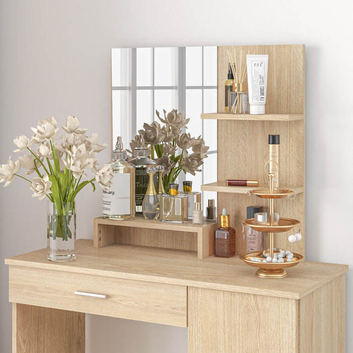 Modern Makeup Vanity Desk - Simple Design with Ample Storage in Maple Wood Finish - Ideal for Bedroom Organization