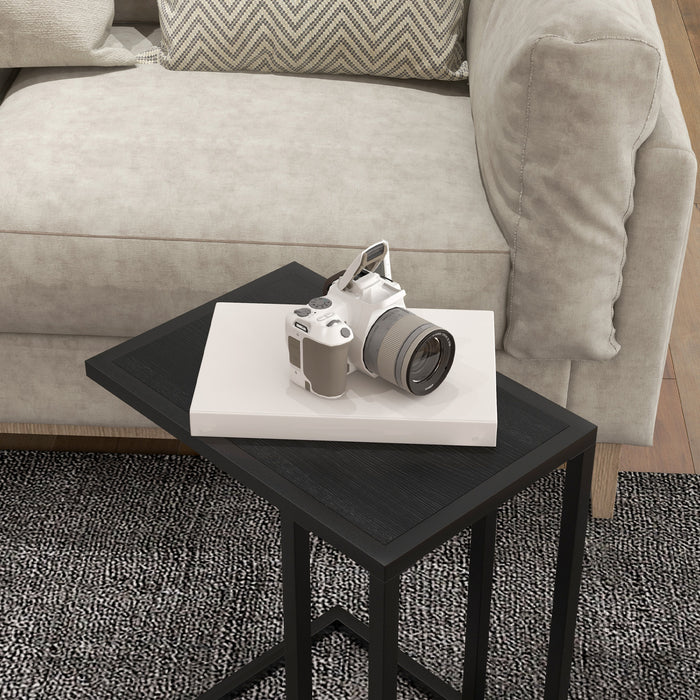 C Shape Bedside Table - Metal Frame with Wood-Effect Top, Narrow Snack End Table - Ideal for Living Room and Small Spaces