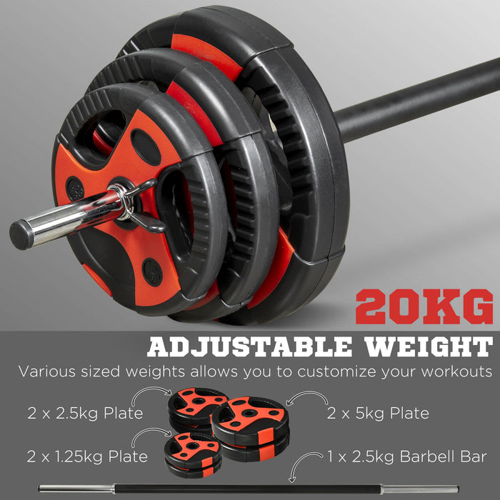 Adjustable 20kg Barbell Set - Includes Body Pump Bar, Free Weights for Versatile Workouts - Home Gym Strength Training Equipment for Fitness Enthusiasts