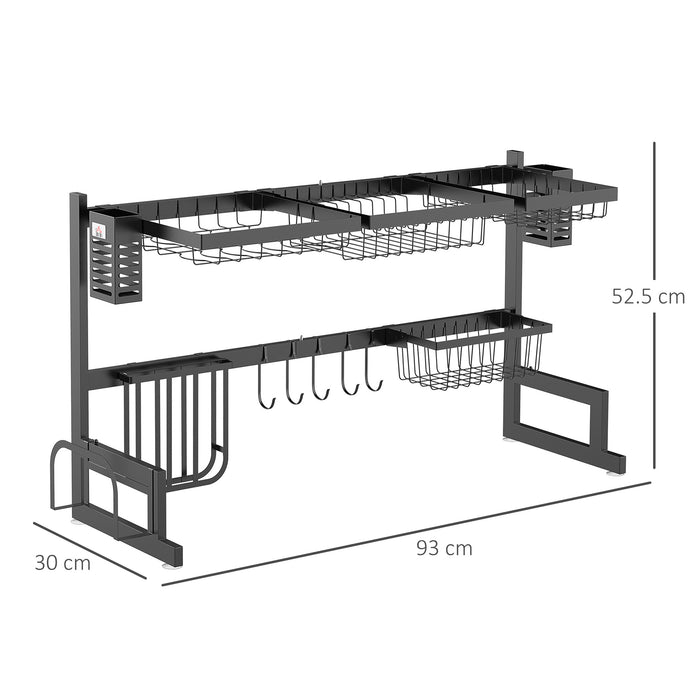 HOMCOM 93cm Over The Sink Dish Drainer Rack, 2 Tier Dish Rack for Kitchen Counter, Space Saving Dish Drying Rack, Black | Aosom UK