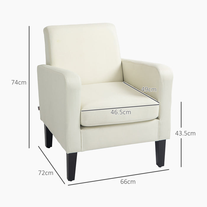 Modern Cream White Armchairs - Upholstered Accent Chairs with Rubber Wood Legs - Elegant Single Sofa for Living Room & Bedroom