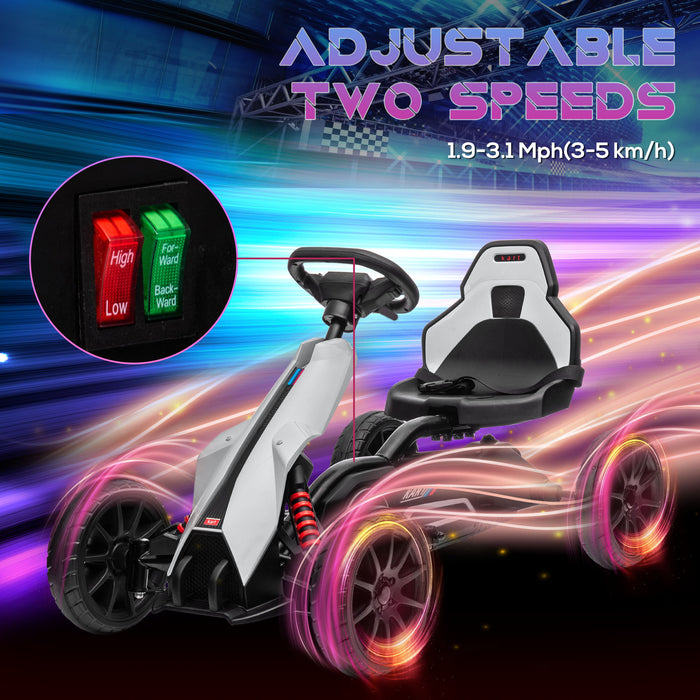 Kids' 12V Electric Racing Go Kart - Ride-On with Forward/Reverse, Rechargeable Battery, Dual Speeds - Ideal for Children 3-8 Years, White