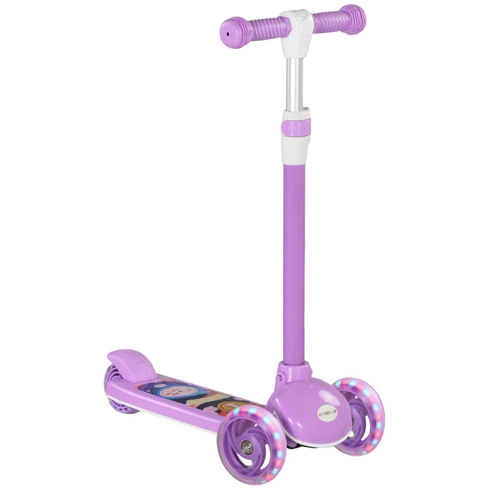 3-Wheel Scooter for Kids Aged 2-6 - Adjustable Height, LED Wheels & Soft TPE Handlebar in Purple - Ideal for Developing Balance & Coordination