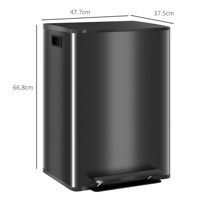 Dual Compartment Recycling & Waste Bin - 60L Stainless Steel Pedal with Soft-Close Lid & Removable Inner Buckets - Efficient Trash Sorting for Home or Office Use