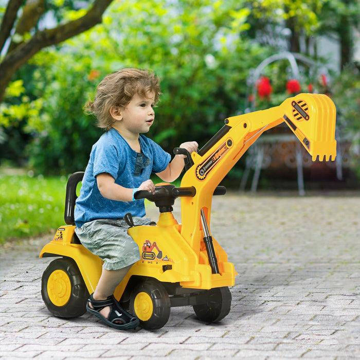 Kids 2-in-1 Ride-On Tractor & Pull Cart - Features Scoop Bucket, Under-Seat Storage, Sounds - High Backrest Design for Toddlers Aged 1.5-4 Years, Vibrant Yellow