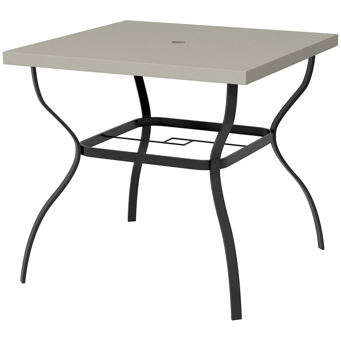 Outdoor Square Marble-Effect Dining Table - 80cm with Umbrella Hole, Seats 4 - Perfect for Patio and Garden Entertaining