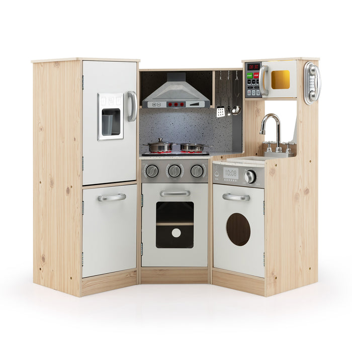 Wooden Kitchen Playset by Kids Corner - Includes Cookware Accessories for Pretend Play - Ideal Entertainment for Young Children