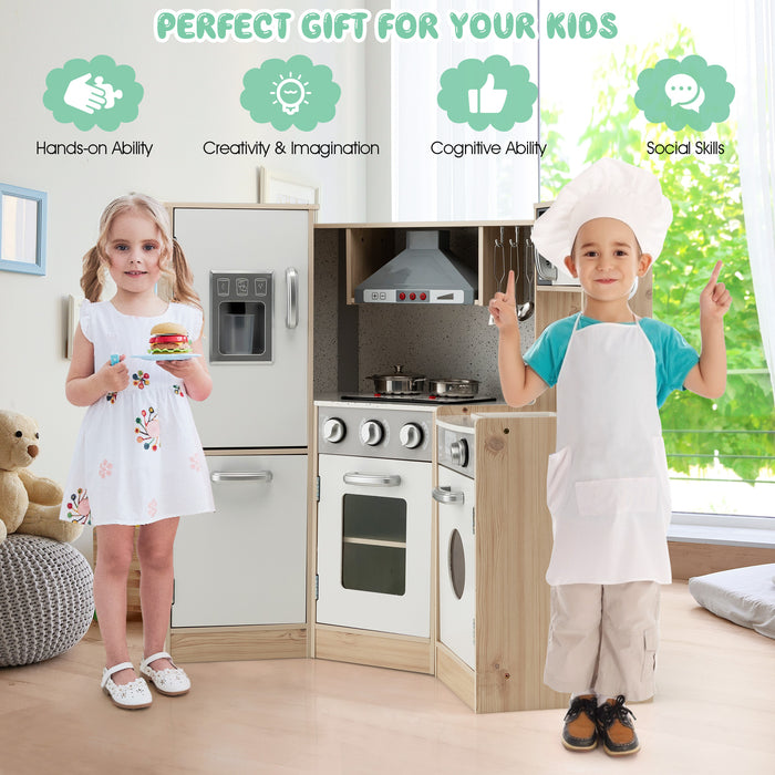 Wooden Kitchen Playset by Kids Corner - Includes Cookware Accessories for Pretend Play - Ideal Entertainment for Young Children