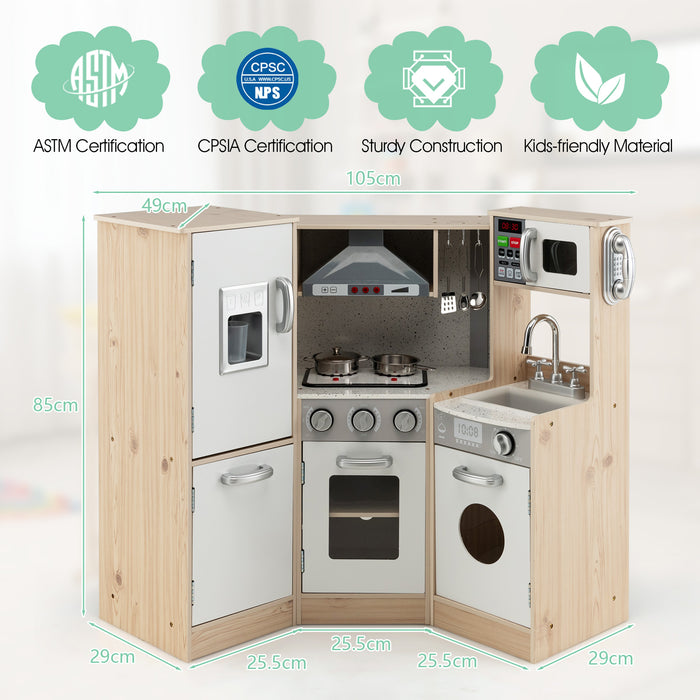 Wooden Kitchen Playset by Kids Corner - Includes Cookware Accessories for Pretend Play - Ideal Entertainment for Young Children