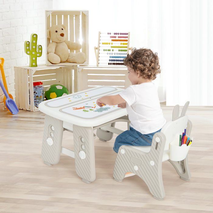 Children's Craft Station - Drawing Table and Chair Set with Flip-Top Tabletop Bookshelf - Ideal for Artistic Kids and Learning Activities