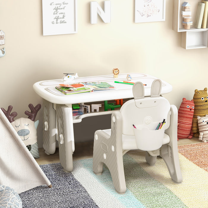 Children's Craft Station - Drawing Table and Chair Set with Flip-Top Tabletop Bookshelf - Ideal for Artistic Kids and Learning Activities