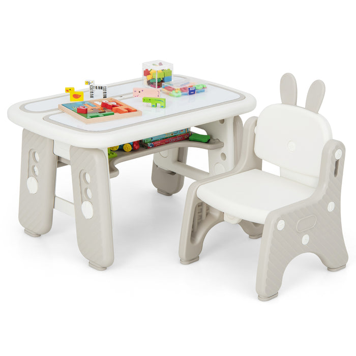 Children's Craft Station - Drawing Table and Chair Set with Flip-Top Tabletop Bookshelf - Ideal for Artistic Kids and Learning Activities