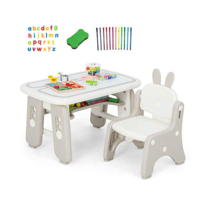 Children's Craft Station - Drawing Table and Chair Set with Flip-Top Tabletop Bookshelf - Ideal for Artistic Kids and Learning Activities