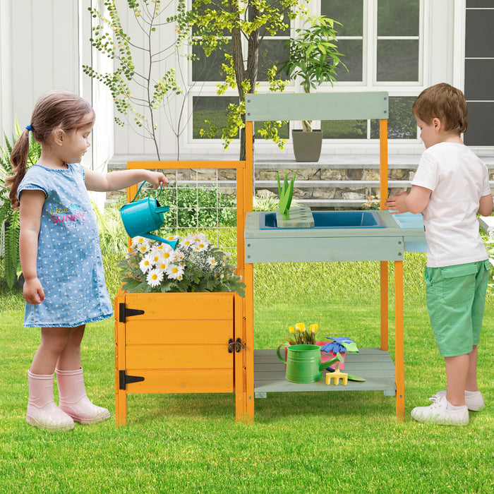 Outdoor Kids Potting Bench - Toy Gardening Center with Wooden Planter Box - Ideal for Child's Active Play and Learning about Gardening