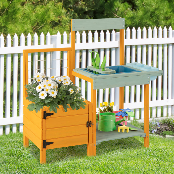 Outdoor Kids Potting Bench - Toy Gardening Center with Wooden Planter Box - Ideal for Child's Active Play and Learning about Gardening