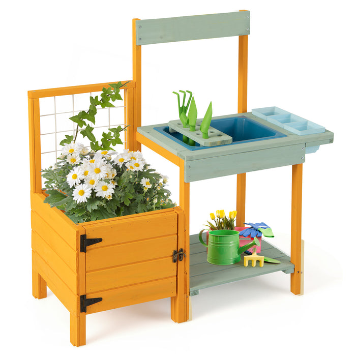 Outdoor Kids Potting Bench - Toy Gardening Center with Wooden Planter Box - Ideal for Child's Active Play and Learning about Gardening