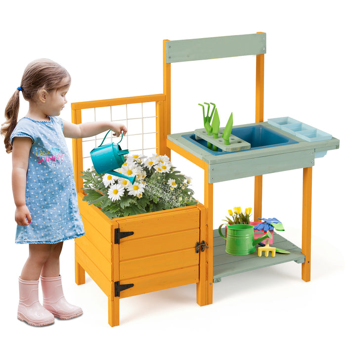 Outdoor Kids Potting Bench - Toy Gardening Center with Wooden Planter Box - Ideal for Child's Active Play and Learning about Gardening