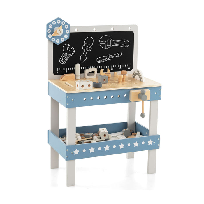 Children's Woodcraft Workshop - Play Workbench with Integrated Blackboard and Toy Tools Kit - Ideal for Little Craftsmen and Imaginative Play