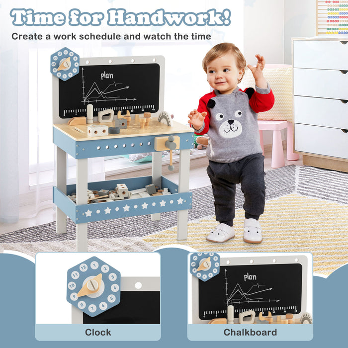 Children's Woodcraft Workshop - Play Workbench with Integrated Blackboard and Toy Tools Kit - Ideal for Little Craftsmen and Imaginative Play