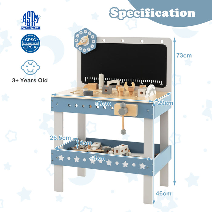 Children's Woodcraft Workshop - Play Workbench with Integrated Blackboard and Toy Tools Kit - Ideal for Little Craftsmen and Imaginative Play